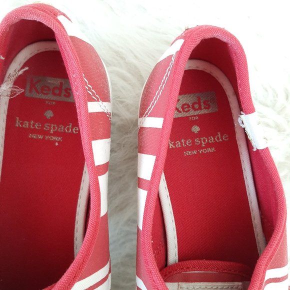 Keds X Kate Spade Red and White Striped Lace Up Sneakers - Picture 2 of 11